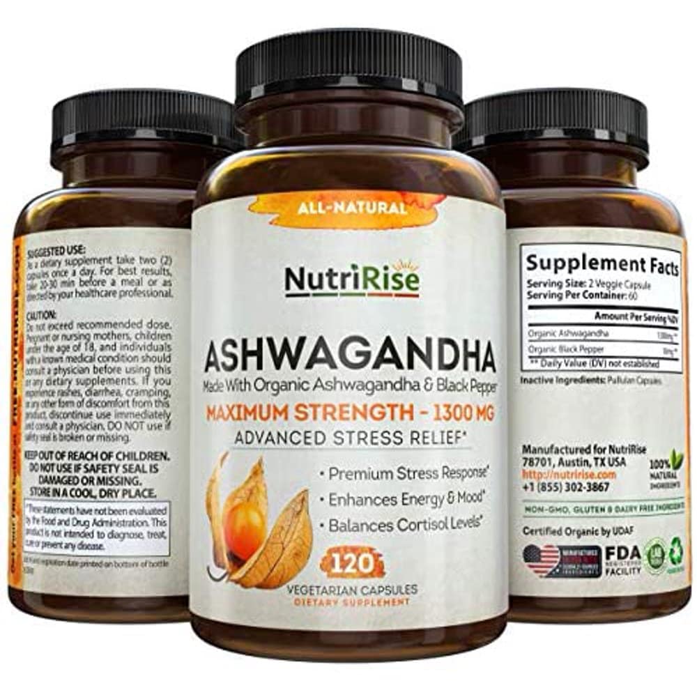 Ashwagandha 1300mg Made with Organic Ashwagandha Root Powder &  Black ...
